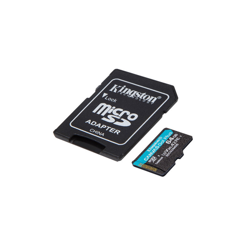 Memorycard - Kingston Canvas Go! 64GB microSDXC + SDXC UHS-I U3 V30 (Class 10) 170MB/s