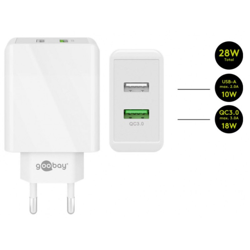 Chargers and Cables - Goobay Strömadapter med 2xUSB Quick Charge QC3.0 28W 2A