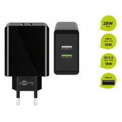 Goobay Strömadapter med 2xUSB Quick Charge QC3.0 28W 2A