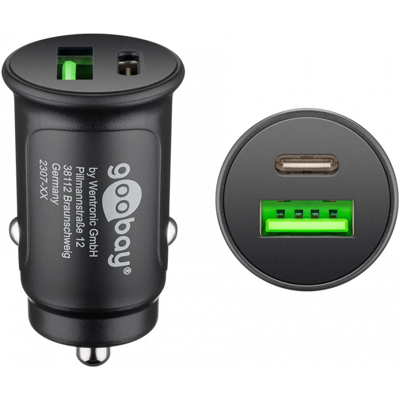 Phone Car Charger - Billaddare med USB-A och USB-C kontakt med stöd för snabbladdning och USB-C Power Delivery upp till 30W