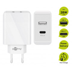 Chargers and Cables - Strömadapter med USB-C & USB-A, snabbladdning 28W, PD (Power Delivery)