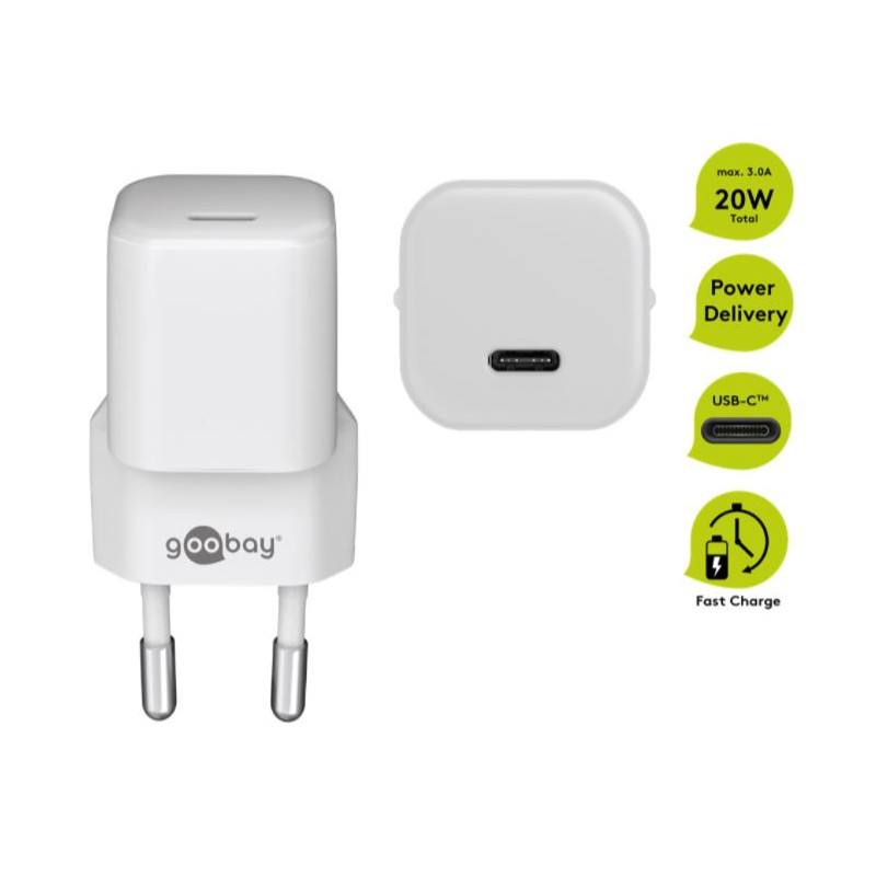 Chargers and Cables - Snabbladdande kompakt strömadapter med USB-C PD (Power Delivery) 20W