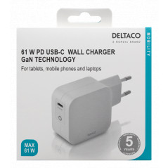 Universal computer charger - Deltaco USB-C-laddare 60W för datorer eller telefoner, PD GaN-teknik