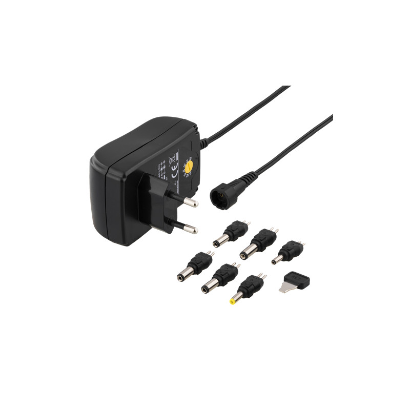 Universal computer charger - AC- till DC-adapter med ställbar volt, 6 kontakter