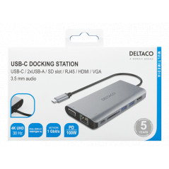 USB-C adapter - USB-C Dockningsstation Multiport till HDMI/VGA/LAN/USB med 4K-stöd 100W PD