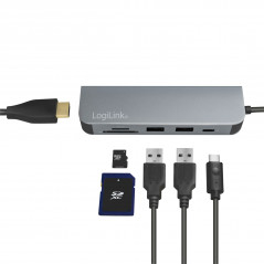 USB-C adapter - LogiLink USB-C Multi-hub med HDMI/2xUSB/SD-läsare/PD 60W