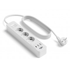 iiglo överspänningsskyddat grenuttag med 3 uttag och 2 USB + 1 USB-C