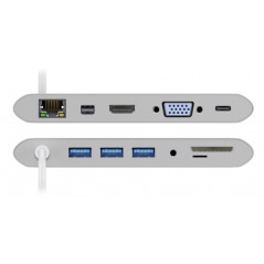 USB-C adapter - USB-C-dockingstation Multiport med HDMI/VGA/DP/LAN/SDHC/3xUSB/60W