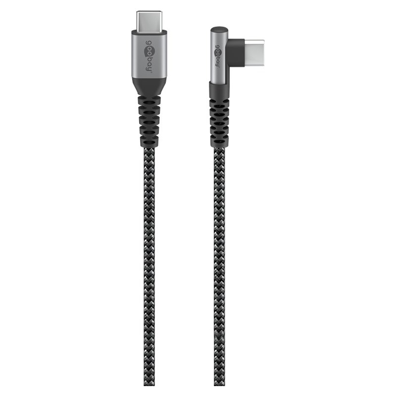 USB-C cable - USB-C till USB-C laddkabel 60W textil med vinklad kontakt