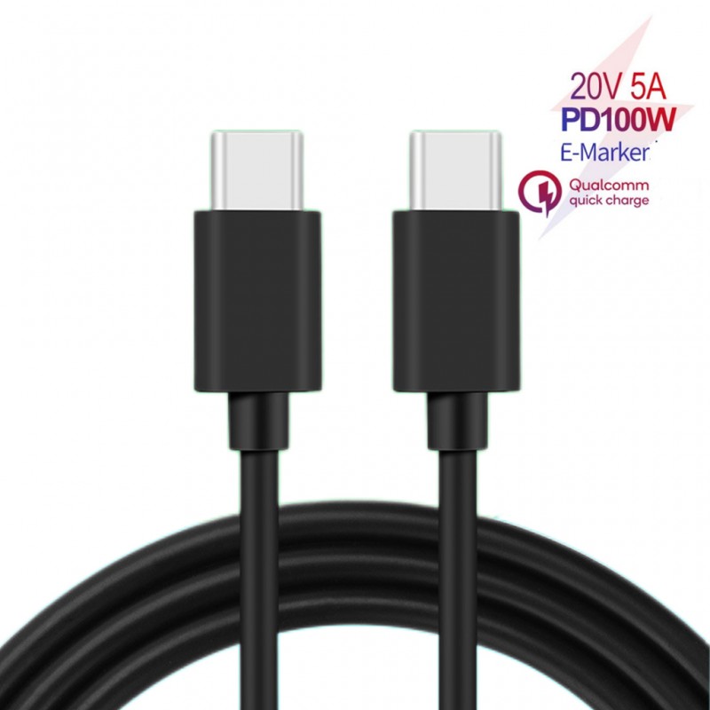 USB-C cable - 2 meter USB-C till USB-C kabel (USB 2) 100W svart