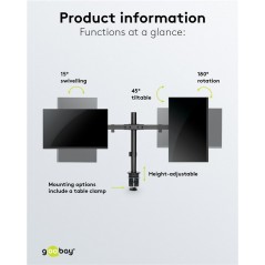 VESA mount for monitor - Goobay skrivbordsfäste VESA för två datorskärmar 17-32"