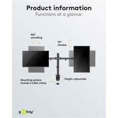 VESA mount for monitor - Goobay skrivbordsfäste VESA för två datorskärmar 17-32"