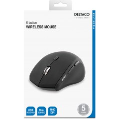 Wireless mouse - Deltaco trådlös mus 6 knappar med scroll, 1600 DPI