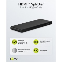 Screen Cables & Screen Adapters - Goobay HDMI-splitter 1-till-4 med stöd för 4K i 60Hz