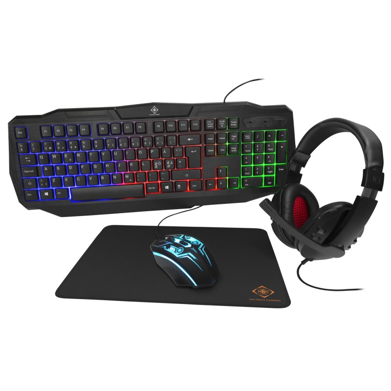 Package Gaming Keyboard & Mouse - Deltaco GAM-129 gaming-kit med RGB-tangentbord, mus, headset, musmatta