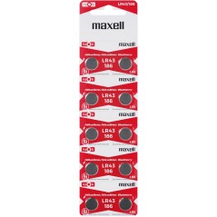 Maxell LR43 1.5V alkaliskt batteri, 10-pack