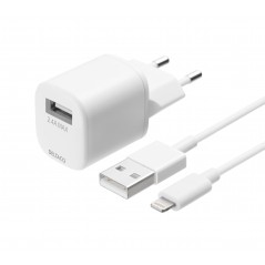 MFi Väggladdare med 1M USB-A till Lightningkabel, 2.4A 12W,  vit