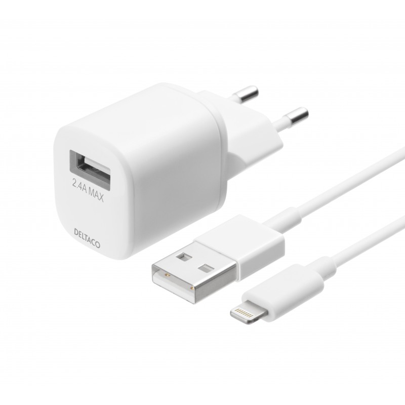 Phone Accessories - MFi Väggladdare med 1M USB-A till Lightningkabel, 2.4A 12W,  vit