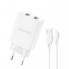 Dudao AC-adapter väggladdare med 2 USB samt 1m USB till Lightning-kabel