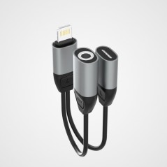 Dudao L17i+ Lightning till 3.5mm ljud-adapter med laddning