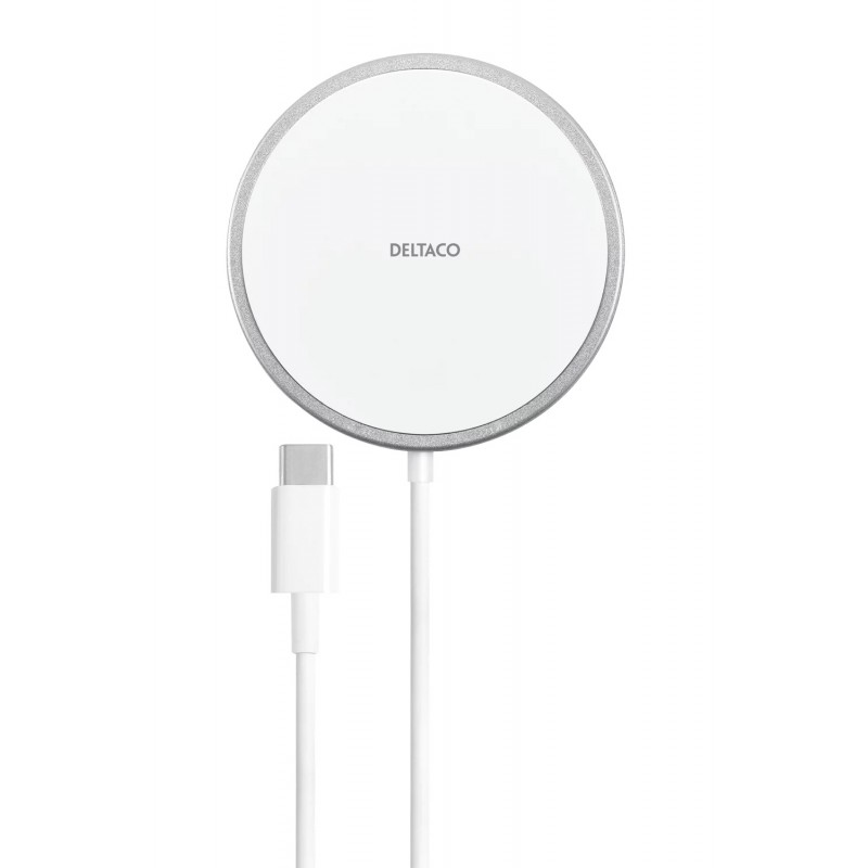 Wireless Phone Charger - Deltaco trådlös QI-laddare med magnet för iPhone (15W snabbladdning)