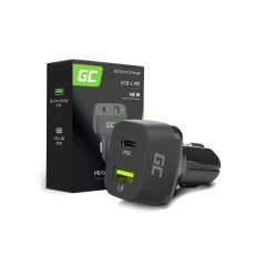 GreenCell billaddare med USB-C och USB-A kontakt, 30W PD QC 3.0