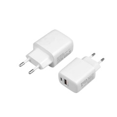 Universal 18W USB-A/USB-C väggladdare med PD/QC3.0, vit (bulk)