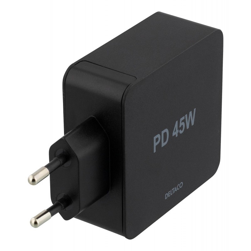 Universal computer charger - Deltaco 53W USB-C Nätadapter, QC 3.0, USB-C PD 45W, USB-A 5V 12W, svart