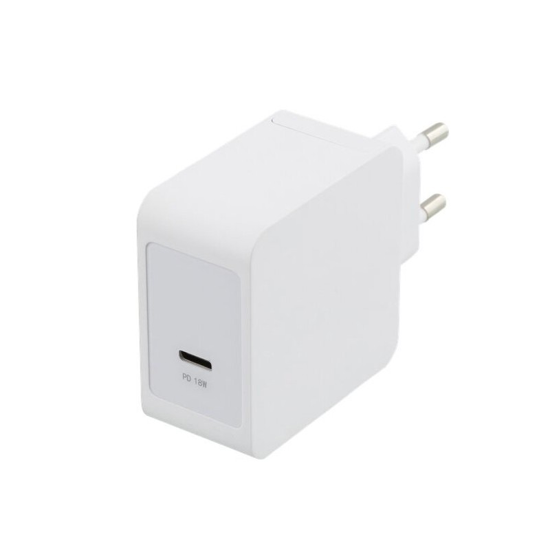 Laptop charger - Deltaco 18W USB-C Snabbladdare, svart/vit