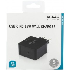 Laptop charger - Deltaco 18W USB-C Snabbladdare, svart/vit