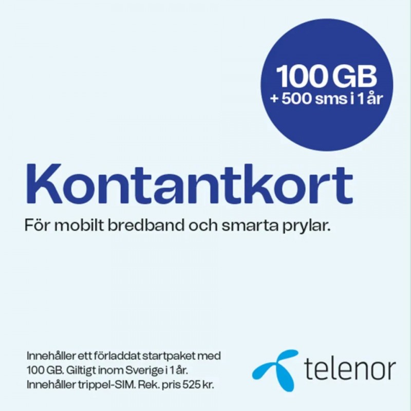 Prepaid cards - Telenor kontantkort för 4G mobilt bredband i 1 år (100 GB)