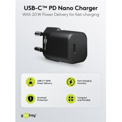 Chargers and Cables - Snabbladdande kompakt GaN strömadapter med USB-C PD (Power Delivery) 20W