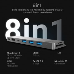 USB-C docking station - GreenCell 8-portars multiport 100W PD USB-C-hubb för MacBook Air och Pro