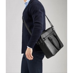 Stylish computer bag online - John Henric Gian datorväska i svart läder 13-15.6 tum