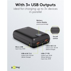 Portable Batteries - Goobay powerbank 20 000 mAh med 2x USB-A och 1x USB-C med stöd för PD 20W