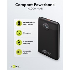 Portable Batteries - Goobay powerbank 10 000 mAh med 1x USB-A och 1x USB-C med stöd för PD 22.5W