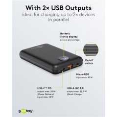 Portable Batteries - Goobay powerbank 10 000 mAh med 1x USB-A och 1x USB-C med stöd för PD 22.5W