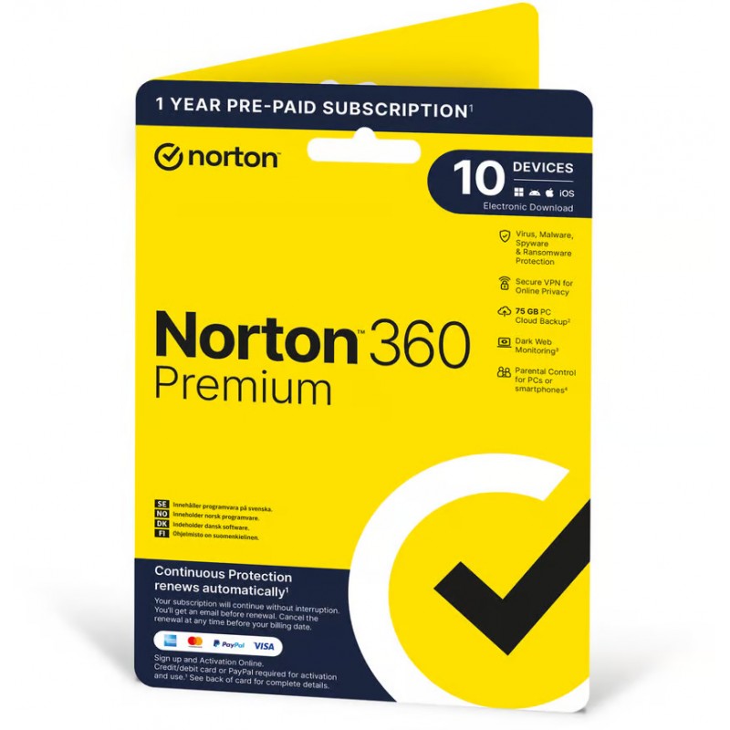 Antivirus - Norton 360 Premium 75GB allt-i-ett skydd för 10 enheter