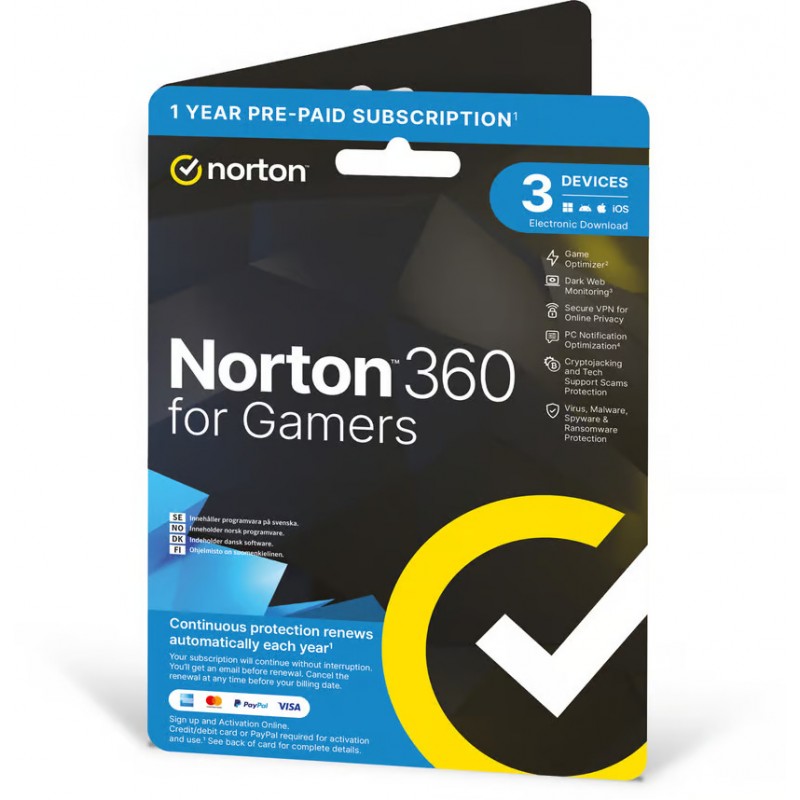 Antivirus - Norton 360 for Gamers antivirus och internetskydd för 3 enheter i 1 år