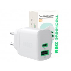 Phone Wall charger - GreenCell snabbladdande USB-C och USB-A strömadapter 30W