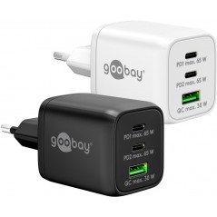 Snabbladdande kompakt GaN strömadapter med USB-A och 2x USB-C PD 65...