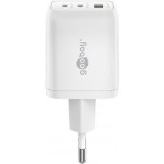 Chargers and Cables - Snabbladdande kompakt GaN strömadapter med USB-A och 2x USB-C PD 65W svart/vit