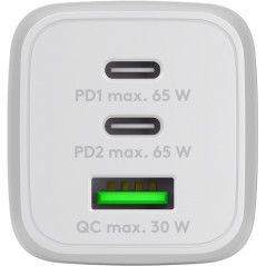 Chargers and Cables - Snabbladdande kompakt GaN strömadapter med USB-A och 2x USB-C PD 65W svart/vit