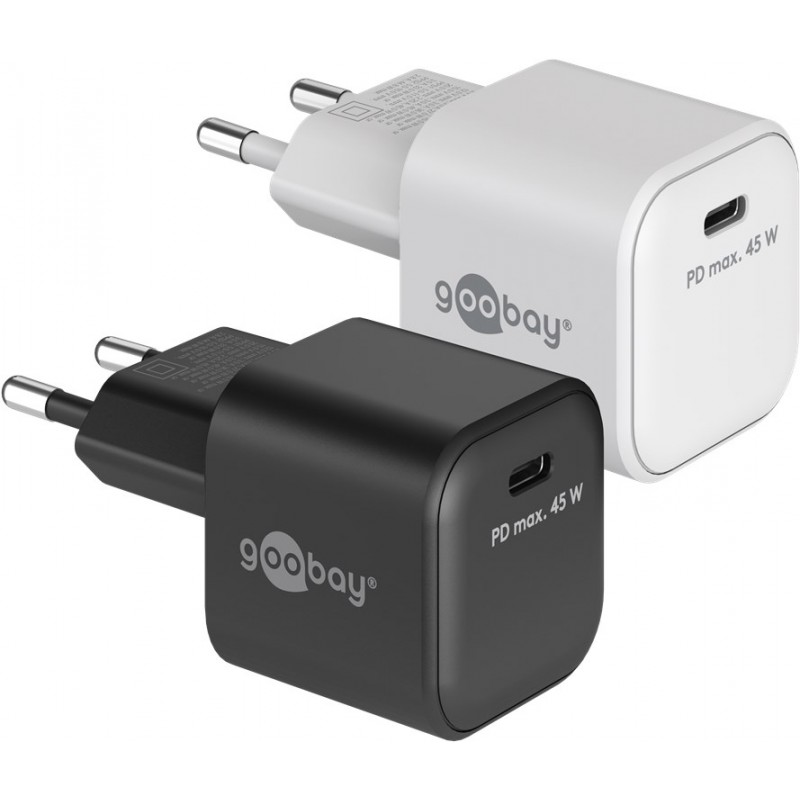 Chargers and Cables - Snabbladdande kompakt GaN strömadapter med USB-C PD 45W svart/vit
