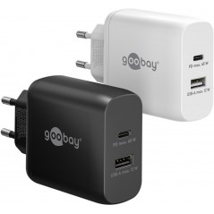 Snabbladdande kompakt GaN strömadapter med USB-A och USB-C PD 65W s...