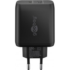 Chargers and Cables - Snabbladdande kompakt GaN strömadapter med USB-A och USB-C PD 65W svart/vit