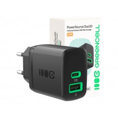 GreenCell snabbladdande USB-C och USB-A strömadapter 30W