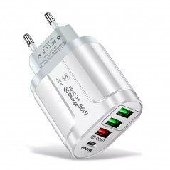 Sign AC-adapter väggladdare 36W med 1 USB-C och 3 USB