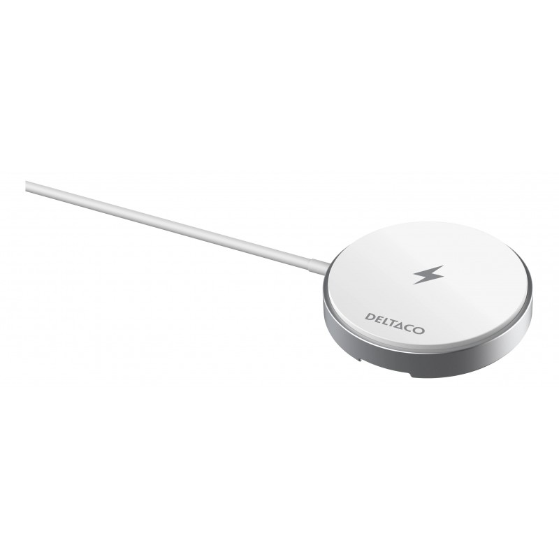 Wireless Phone Charger - Deltaco trådlös Qi/Qi2-laddare med magnet för iPhone 13-16 (15W snabbladdning)