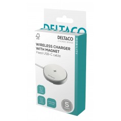 Wireless Phone Charger - Deltaco trådlös Qi/Qi2-laddare med magnet för iPhone 13-16 (15W snabbladdning)